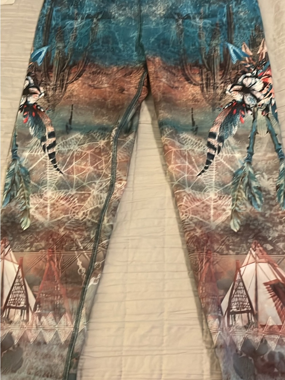 Evolution and Creation Teal and Brown Dreamcatcher Feather Leggings